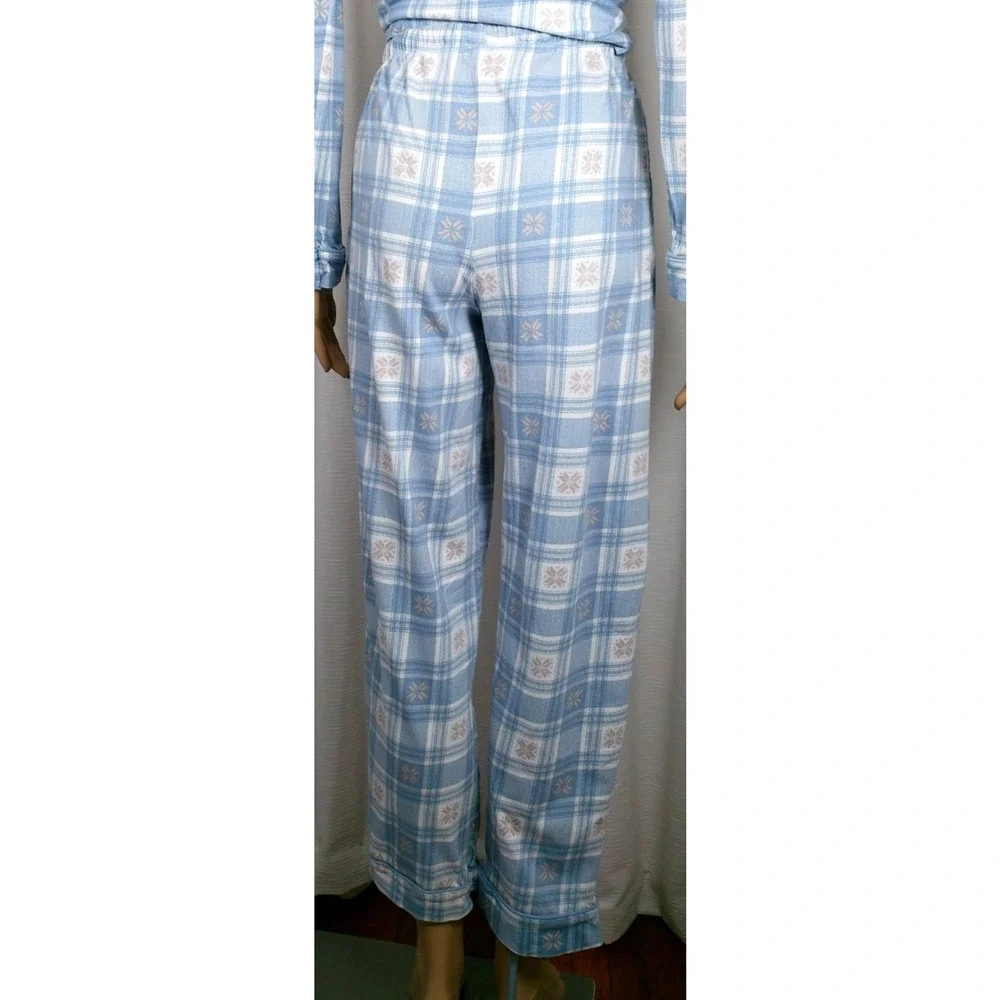 Poppy Clay Organic Cotton Pajama Set Blue Plaid Button Front Lounge Cottagecore